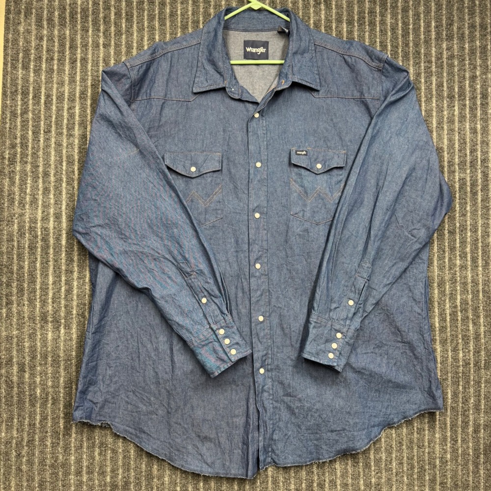 Wrangler Western Shirt 3XT Blue Excellent Pearl Snap Cotton Tall (2232)